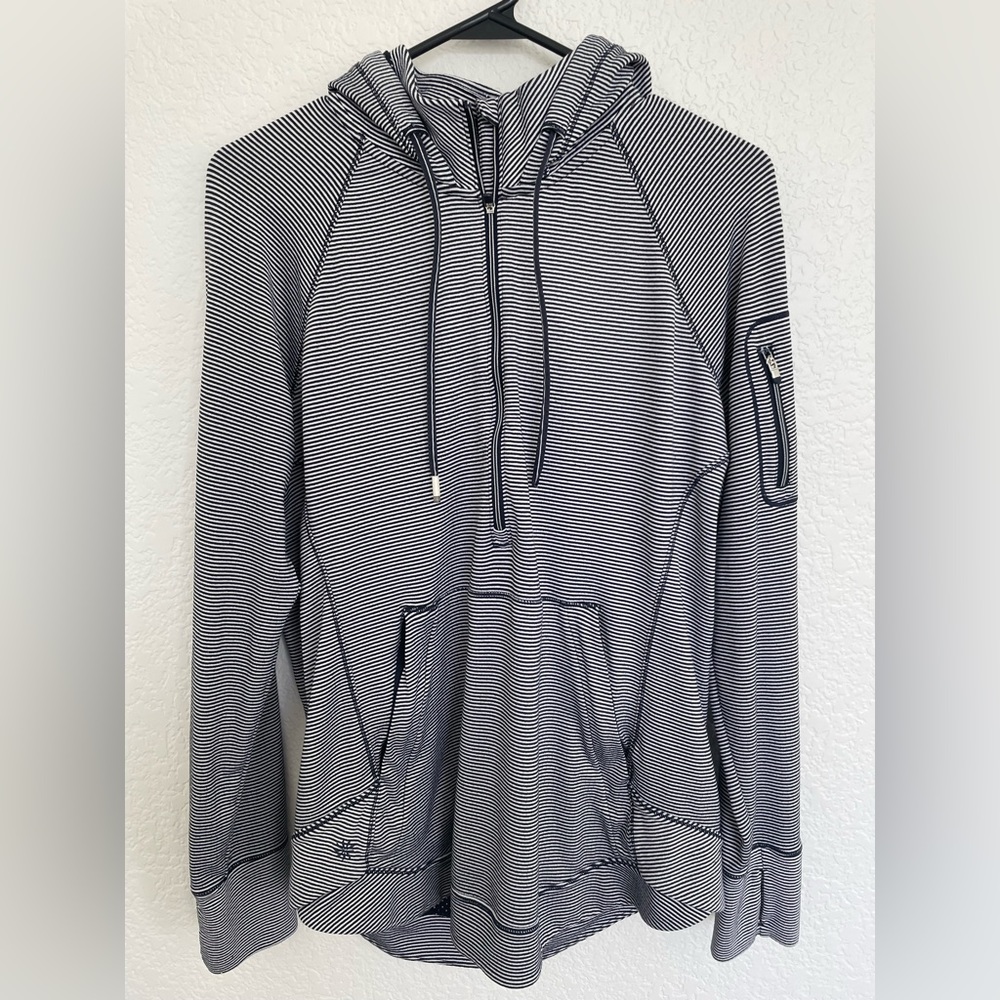 Athleta Navy & White Striped Hoodie - Size L